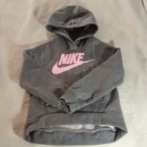 Nike Dark Gray Pullover Hoodie with Pink Logo For Girls Size 6 LIKE NEW!